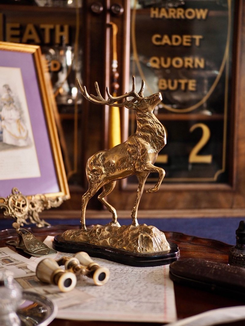 【保留】英国古董黄铜公鹿雕塑品 - 摆饰 - 铜/黄铜 