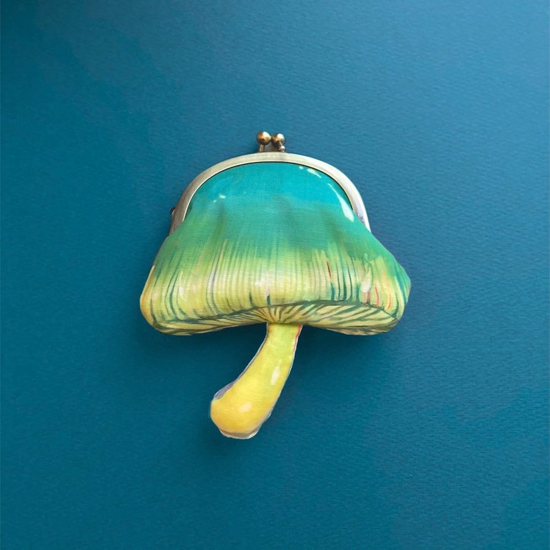 Kinoko gamaguchi purse -Hygrocybe psittacina- Purse, coin purse, accessory case - 化妆包/杂物包 - 棉．麻 卡其色