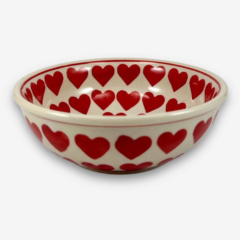 波兰手绘手工陶-浅碗 饭碗 15.5cm 红心皇后系列 设计师款 - 碗 - 陶 红色