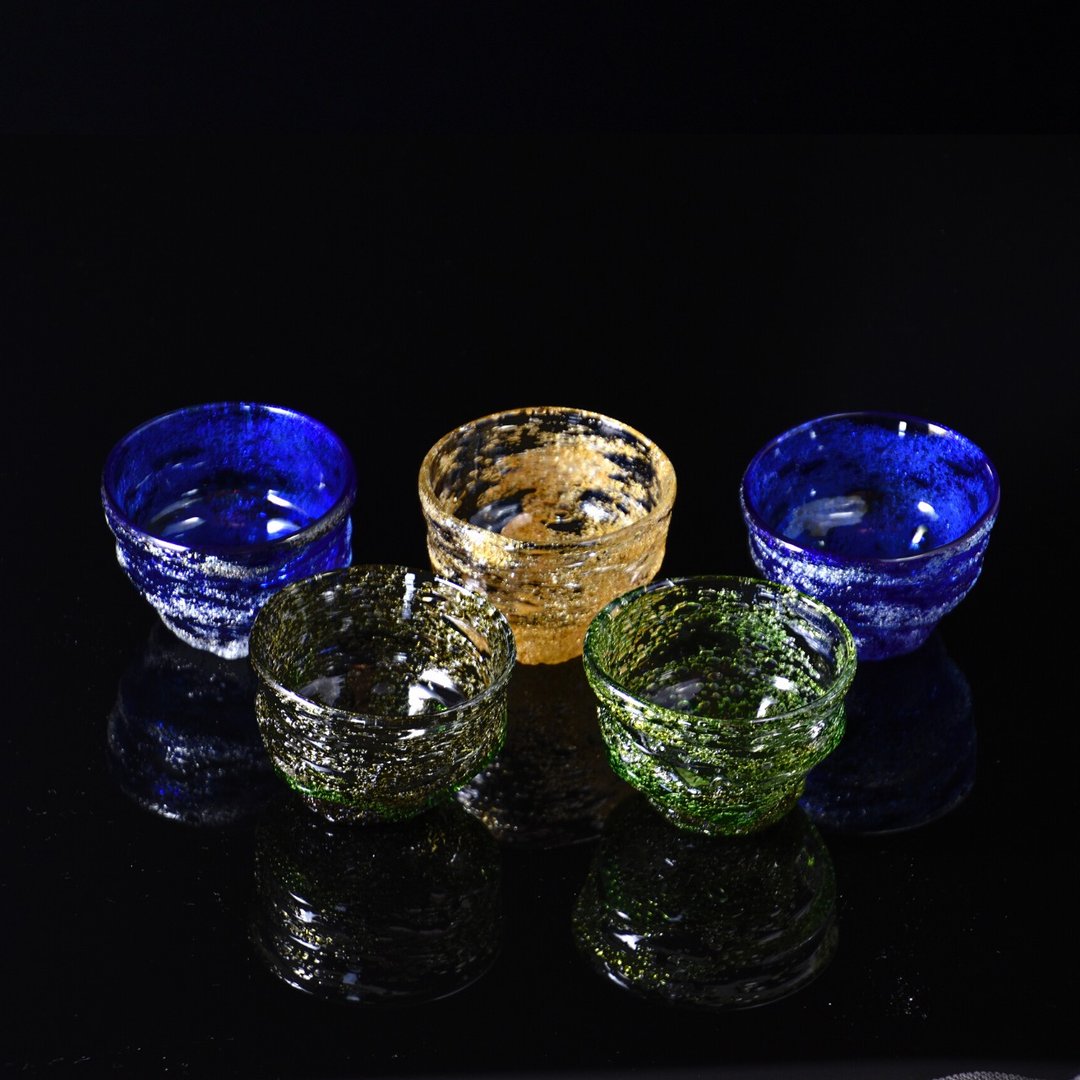 Ryukyu Glass Ochoko Set of 5 Made in Okinawa_Japan - 玻璃杯 - 玻璃 