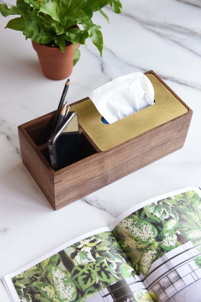纸巾盒 北美黑胡桃原木+黄铜美物 - 纸巾盒 - 木头 