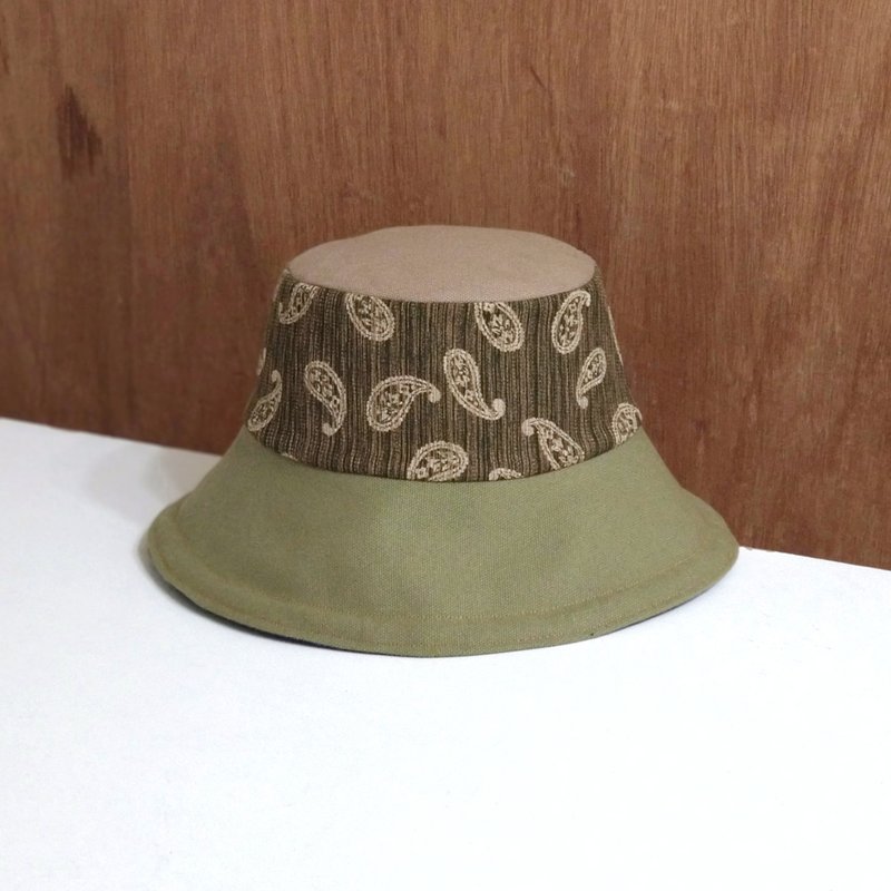 小牛村 手工帽 遮阳帽 渔夫帽 拼接 复古图腾【褐绿变形虫】 - 帽子 - 棉．麻 卡其色
