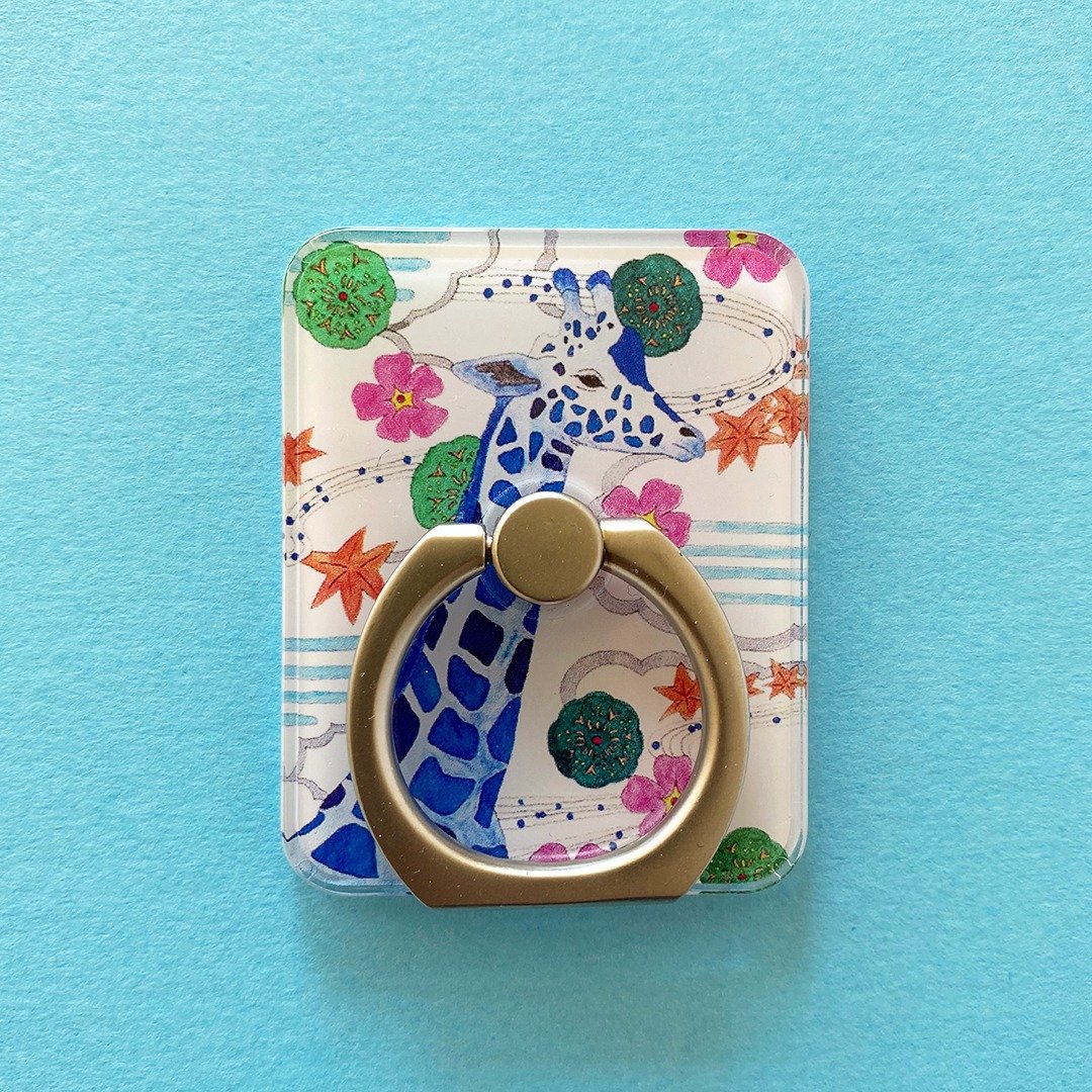 Smartphone Ring // Blue Giraffe  // Japanese Illustration - 手机配件 - 塑料 黄色