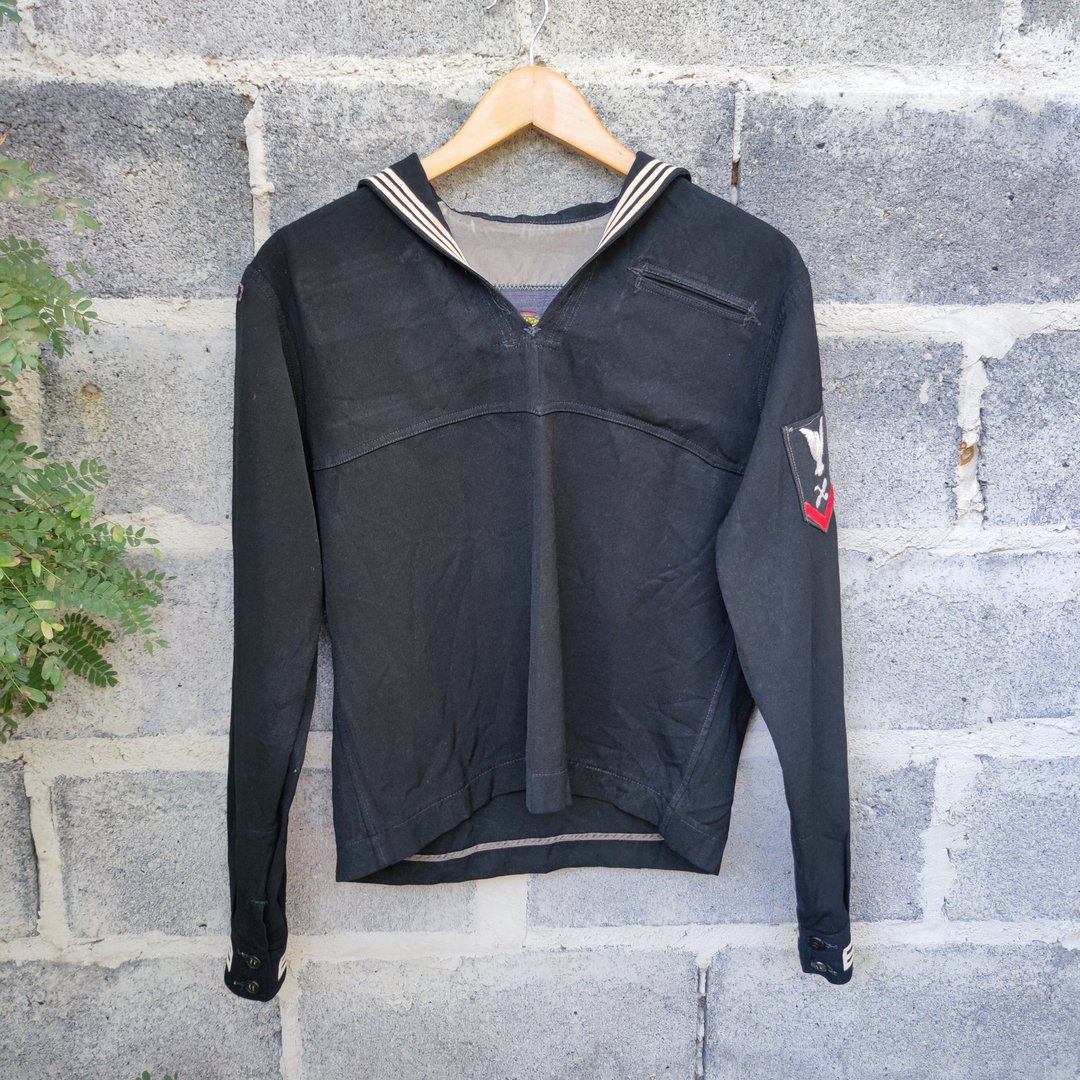 Vintage 60s US Navy SEAFARER Custom Jumper Embroidered Dragon Wool USS Amphion - 男装衬衫 - 羊毛 黑色