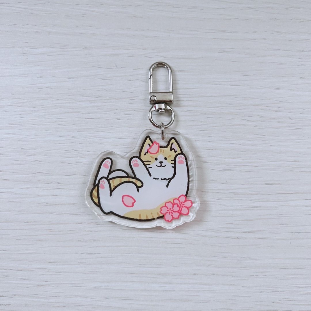 橘白樱花猫猫吊饰 - 钥匙链/钥匙包 - 其他材质 透明