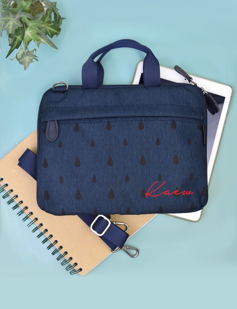 Dark blue iPad bag with handle and shoulder strap - 电脑包 - 聚酯纤维 粉红色