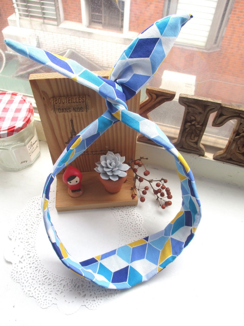 小风筝-转转发带(手工)-蓝磁砖块 - 发饰 - 棉．麻 蓝色