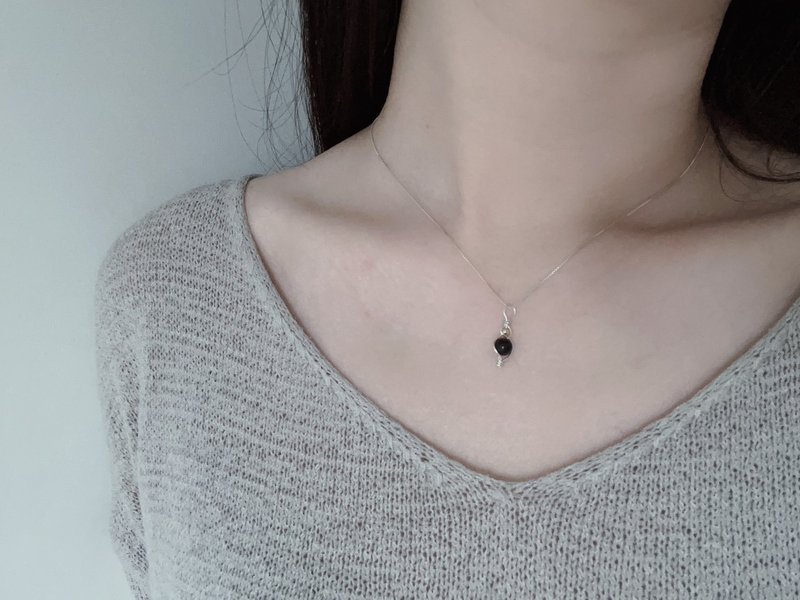 黑曜石纯银项链 黑曜石 天然石 矿石 纯银项链 颈链 礼物 - 项链 - 宝石 黑色