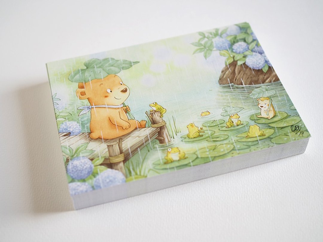 贝果水彩插画明信片－雨天的绣球花(3张入) - 卡片/明信片 - 纸 绿色