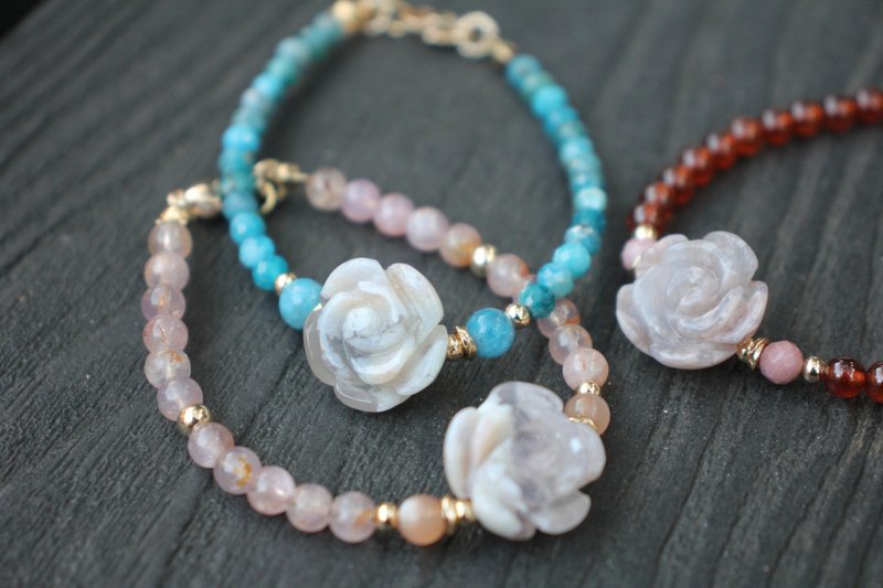 樱花盛放・玫瑰花型 滋养内在的疗愈之石 - 手链/手环 - 宝石 