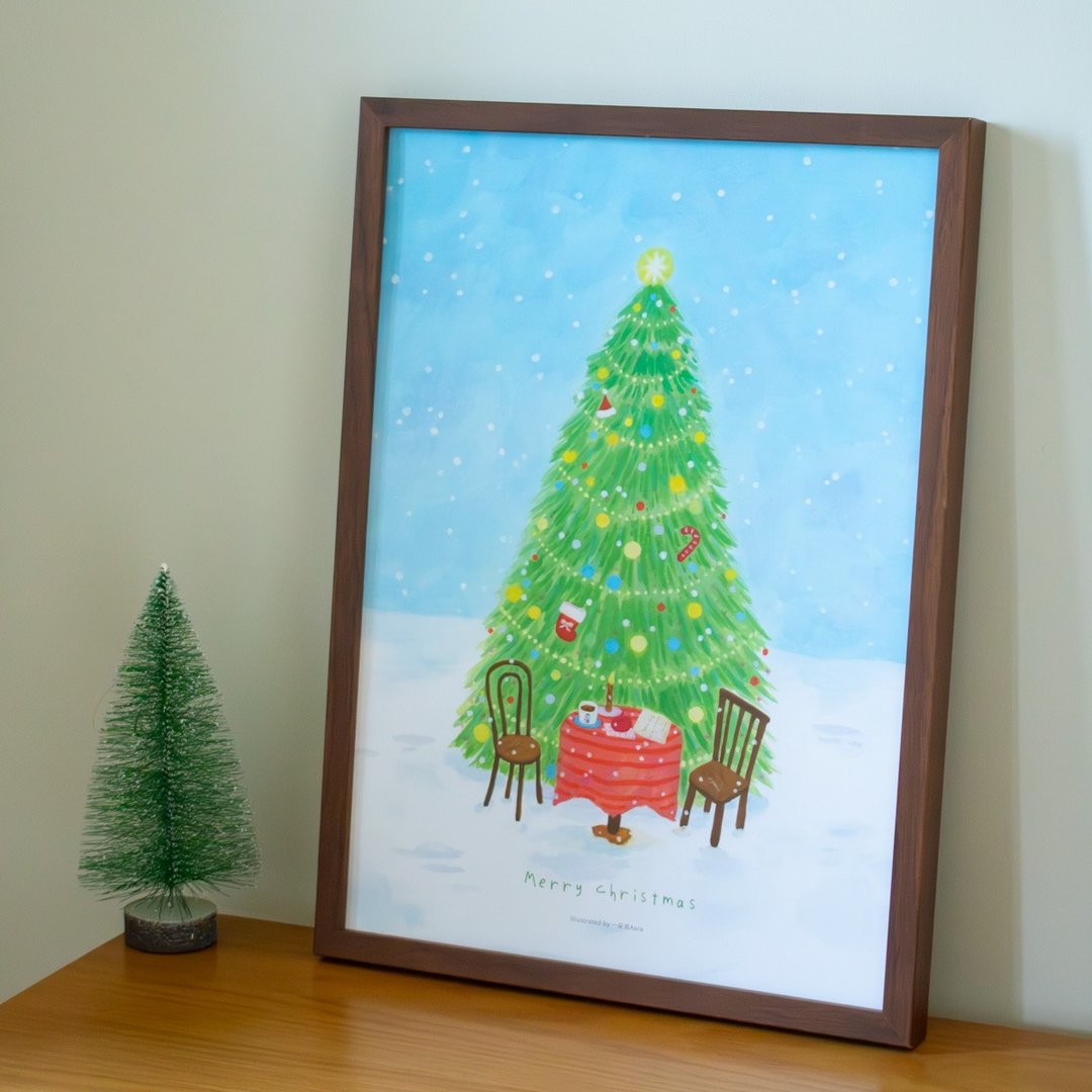 雪地圣诞树 A3装饰画 客厅书房挂画节日画水彩版画中古风 - 海报/装饰画/版画 - 纸 绿色