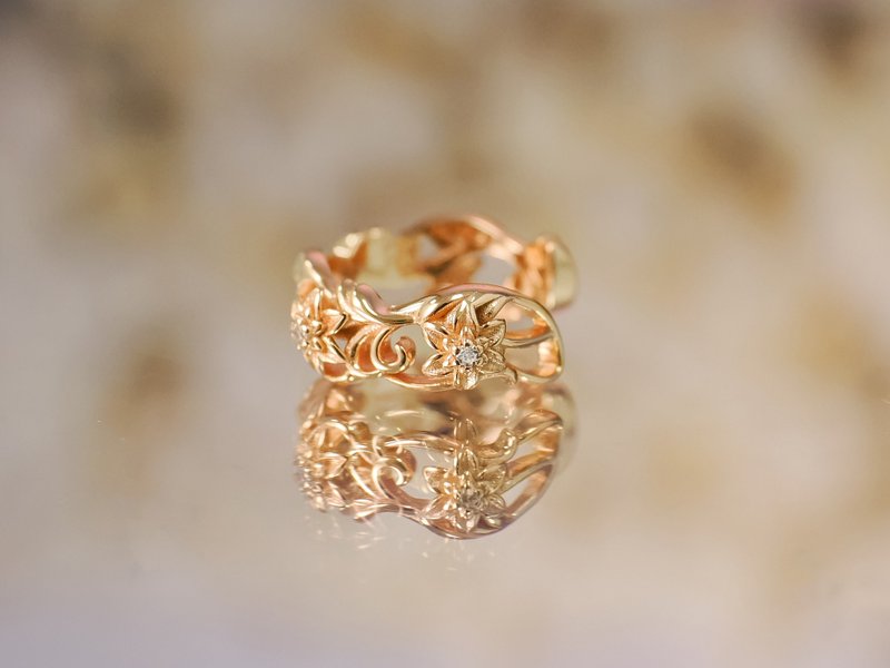 3月诞生花 洋水仙  镂空 金/银 纯银 耳扣 - 耳环/耳夹 - 纯银 金色