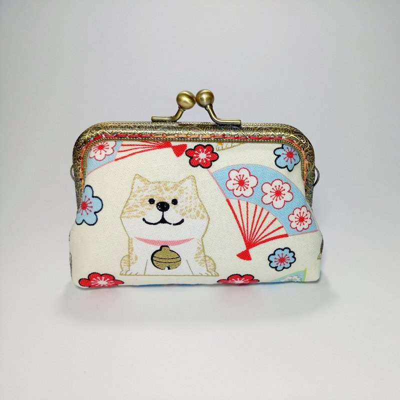 【柴柴过新年-米白】口金包 零钱包 手拿包 圣诞交换礼物 - 手拿包 - 棉．麻 白色