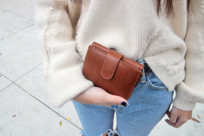 真皮/短夹 睛漾真皮两折多功能收纳短夹-071848cd咖 - 皮夹/钱包 - 真皮 咖啡色