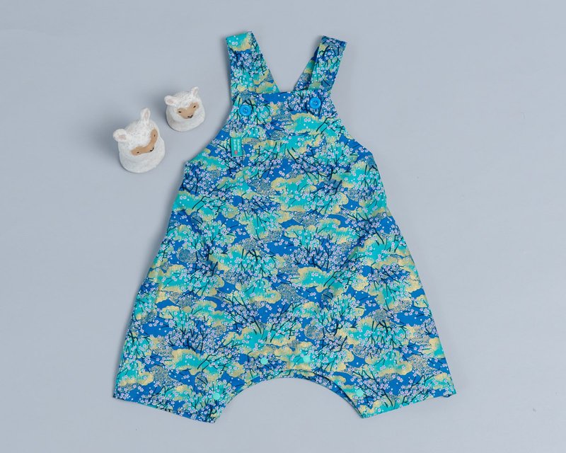 包屁松紧吊带(短)裤-和风16 包屁 连身 婴幼 弥月礼 短裤 防蚊 - 童装裤 - 棉．麻 蓝色