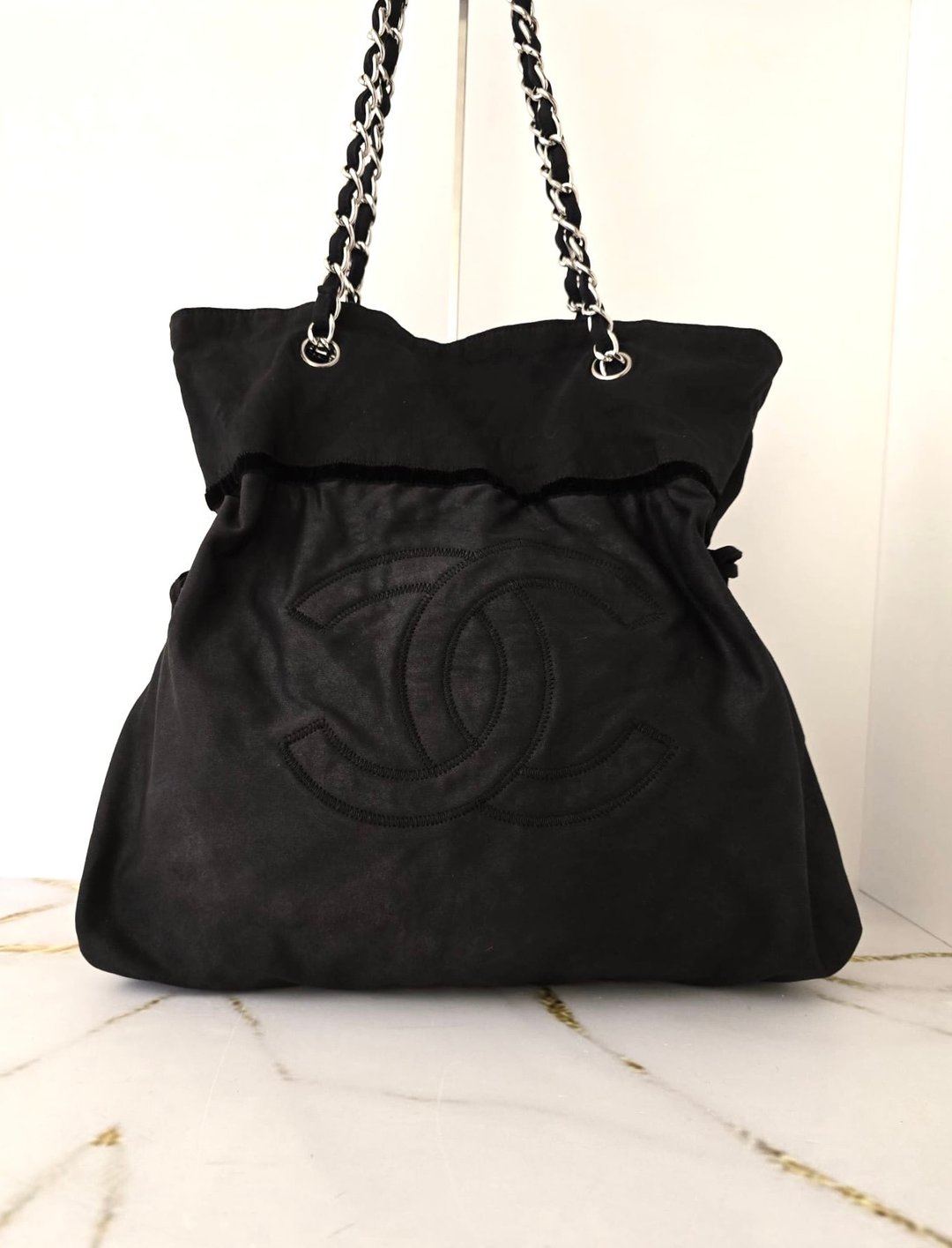 中古包 Chanel 黑色银扣拼皮流浪包 单肩包 侧背包 水桶包 二手包 - 侧背包/斜挎包 - 真皮 黑色