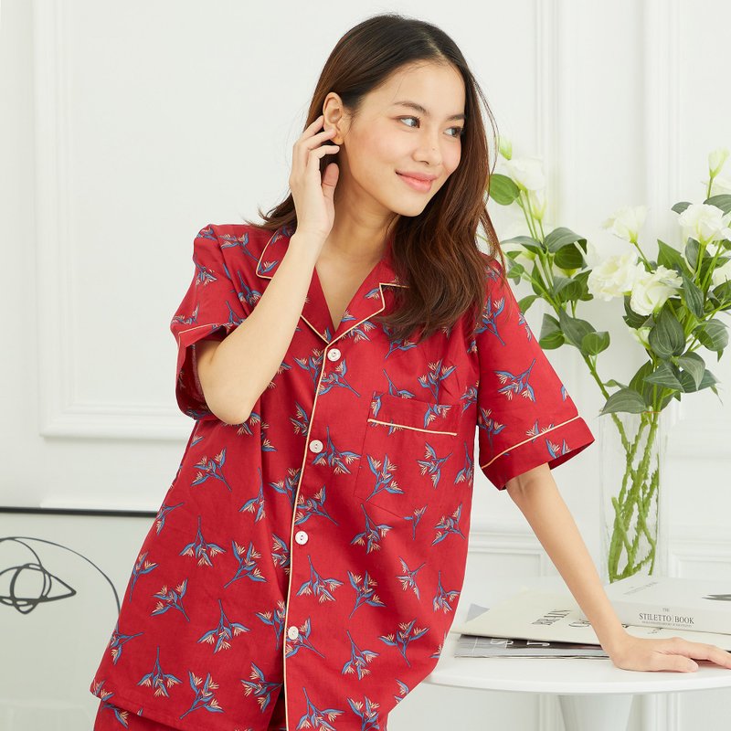 Cotton Pajamas short sleeve with Shorts - 居家服/睡衣 - 棉．麻 红色