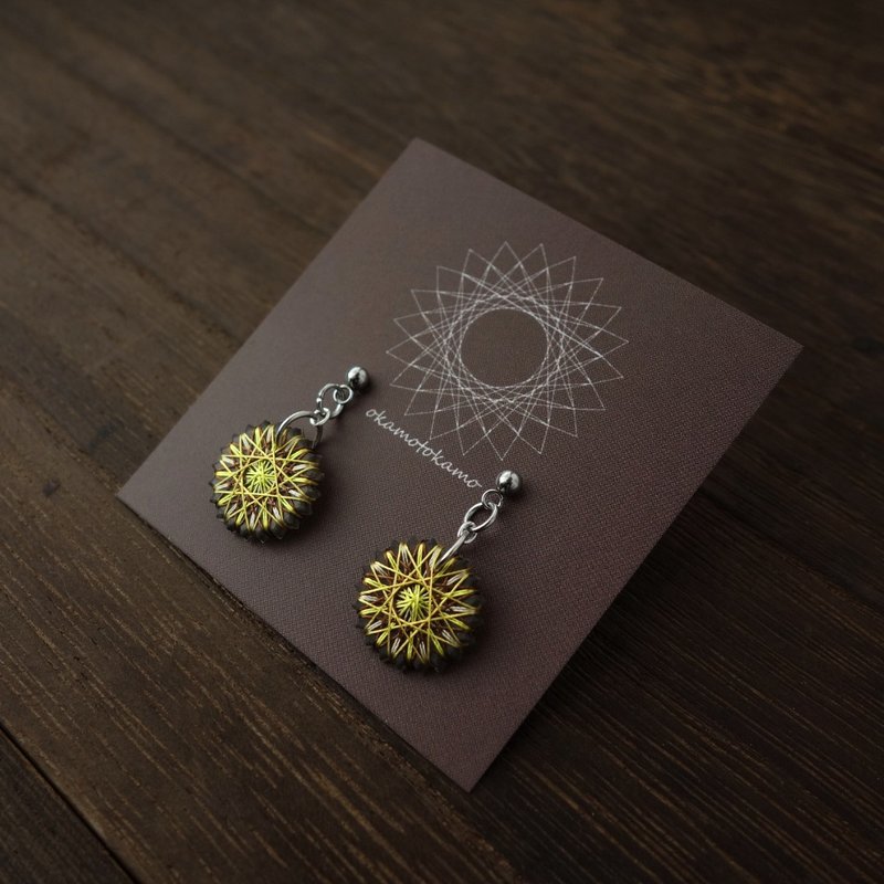 小魔法阵耳环 / 耳夹 | 黄色 | 绢线制 | 包邮 - 耳环/耳夹 - 丝．绢 黄色