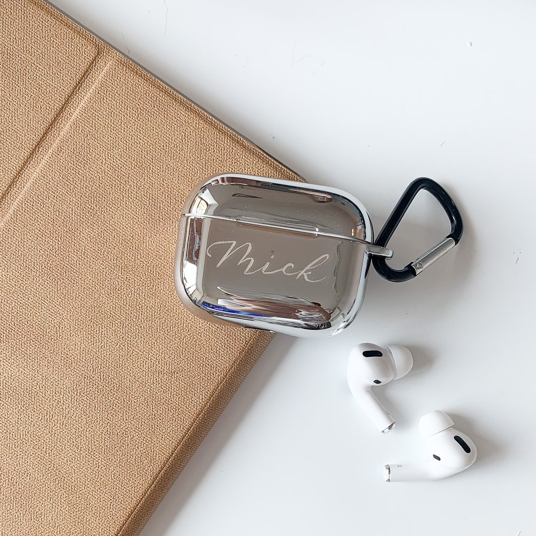 AirPods Pro 保护套 银色 定制化 英文书法人手刻字 - 手机配件 - 硅胶 银色