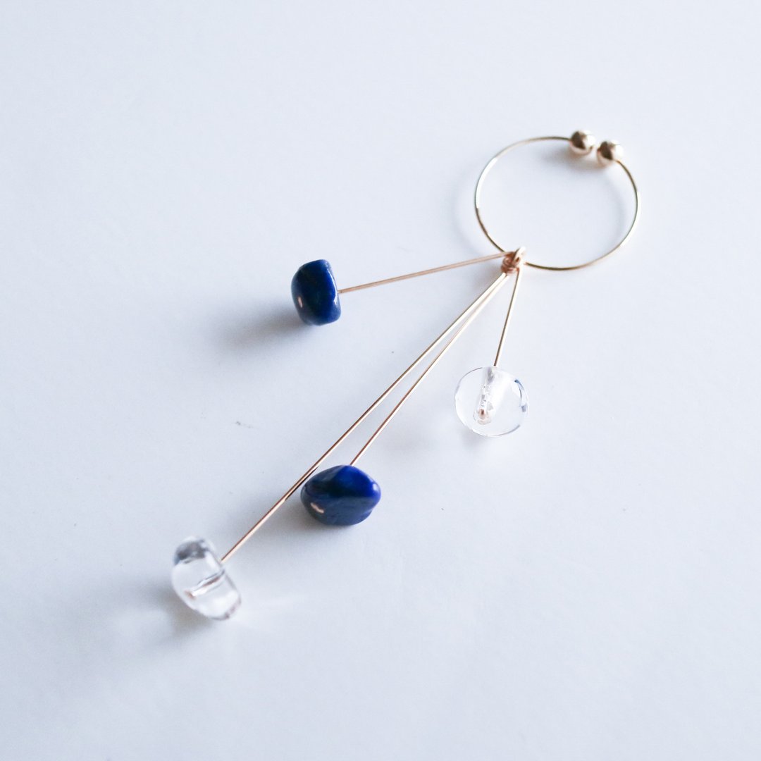 【SUMMER LIMITED】DROP Earring THREE (CLIP TYPE) - 耳环/耳夹 - 宝石 蓝色