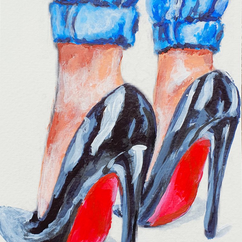 鞋子画腿女孩牛仔裤原创艺术漆皮黑鞋高跟鞋发夹 - 海报/装饰画/版画 - 其他材质 多色