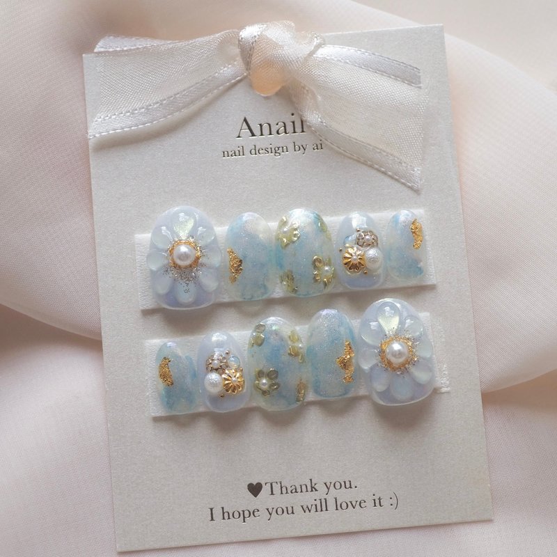 丰满花朵指甲/极光色/蓝/指甲尖/美妆贴片/艺术美容贴片 - 指甲油/指甲贴 - 其他材质 蓝色