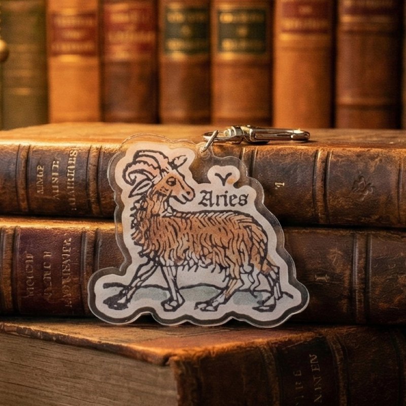 【牡羊座】手稿里的星座- 压克力吊饰 中世纪天文 复古 交换礼物 - 钥匙链/钥匙包 - 塑料 卡其色