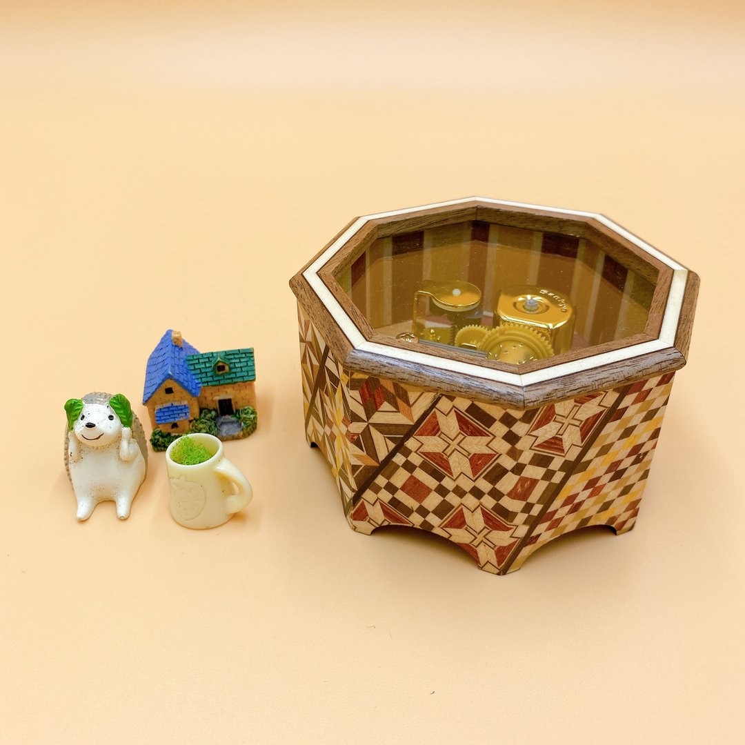 【箱根寄木细工】日本工艺品 八角音乐盒  卡农 向星星许愿 多款 - 摆饰 - 木头 咖啡色