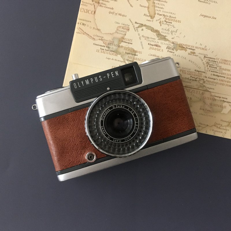 奥林巴斯PEN EE-2半尺寸胶片相机　带深棕色皮革 - 相机 - 其他金属 咖啡色