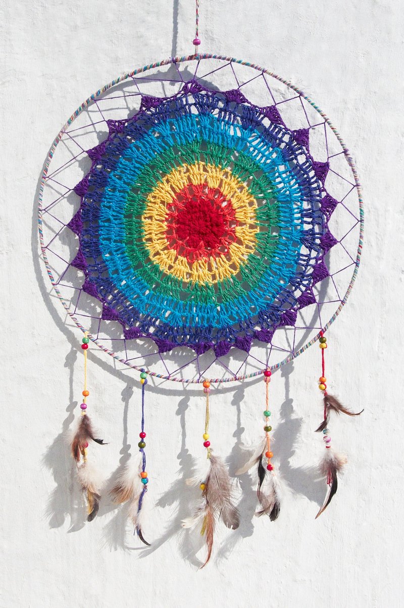 超大型手工编织棉麻彩虹色捕梦网吊饰-蕾丝鲜艳段染彩色系39.5 cm - 摆饰 - 棉．麻 多色