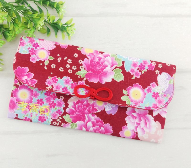 富贵牡丹-2色可选。布红包袋 / 儿童餐具袋 (可免费绣名字) - 儿童餐具/餐盘 - 棉．麻 红色