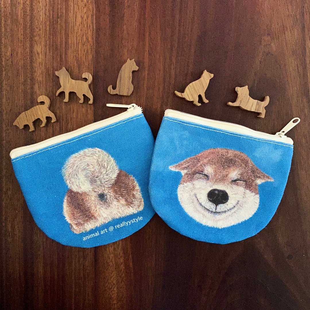 【绝版出清】柴犬 I 贵宾狗 手工帆布零钱包三种选择 - 零钱包 - 棉 多色