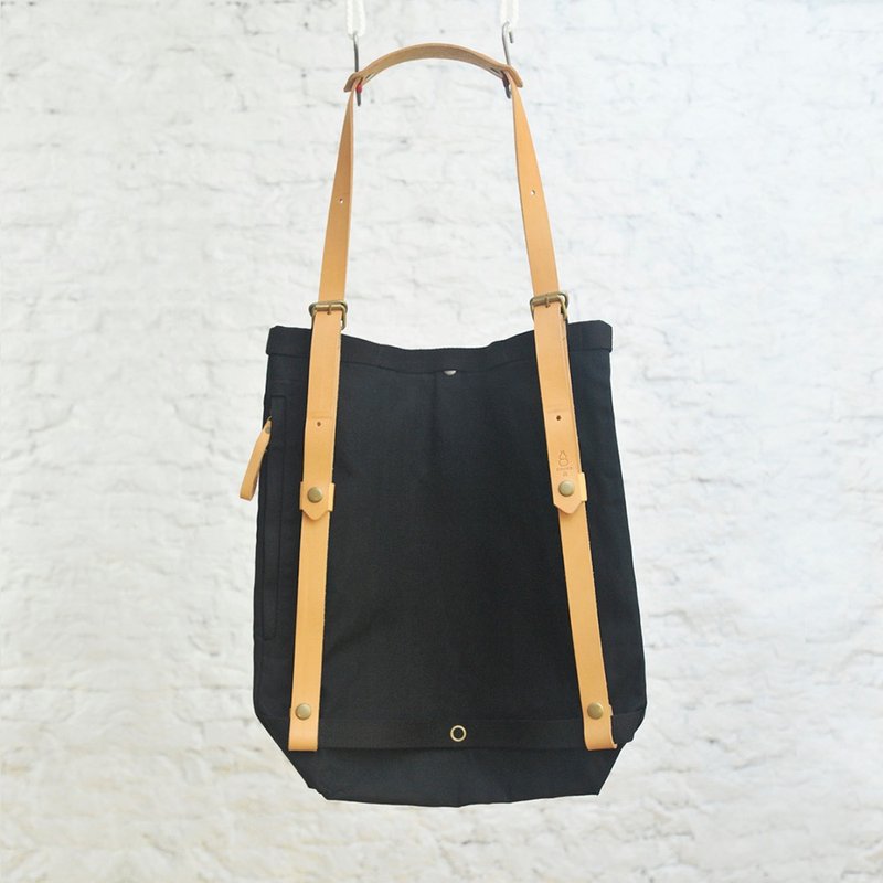 轻重缓急 皮带帆布限量版 - 后背包/双肩包 - 真皮 黑色