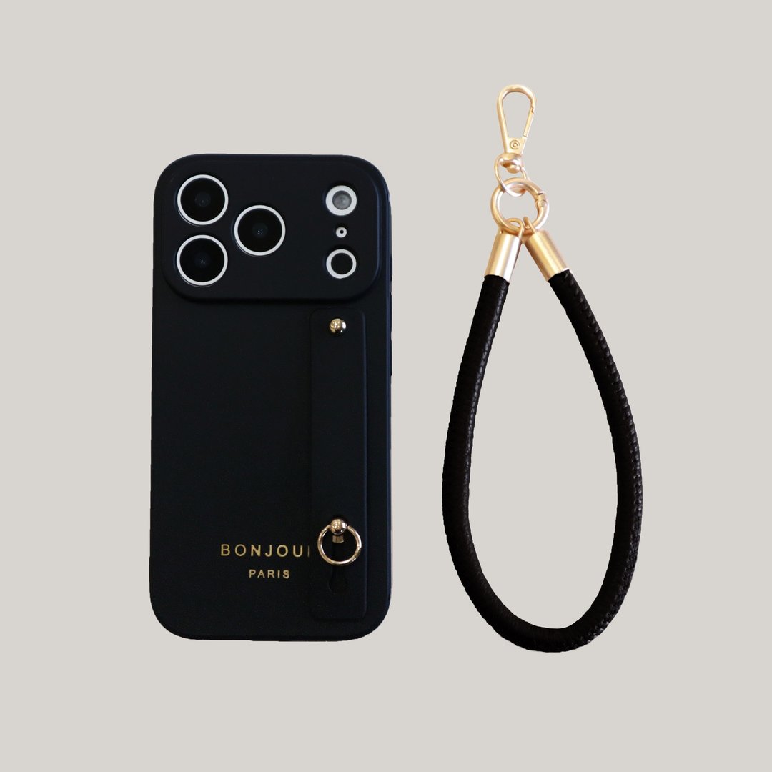 RICHE | (壳 + 挂绳) iPhone18Pro/17Pro 法式纯色巴黎黑手带手机壳 - 手机壳/手机套 - 塑料 黑色
