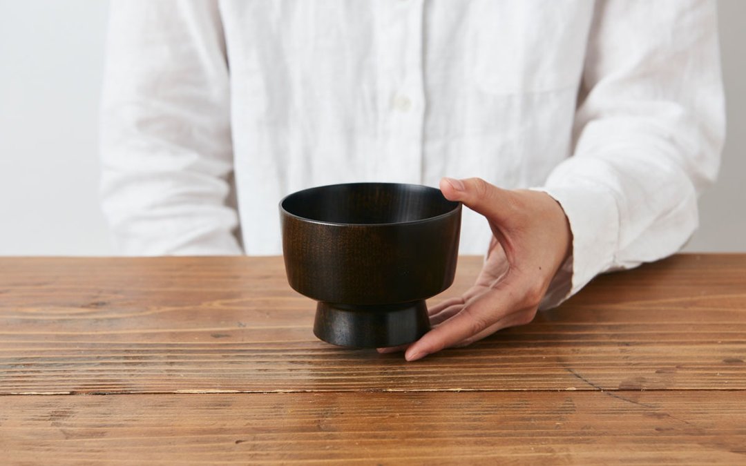 Soup bowl made by potter's wheel Mizumezakura Black wipe lacquer - 碗 - 木头 黑色