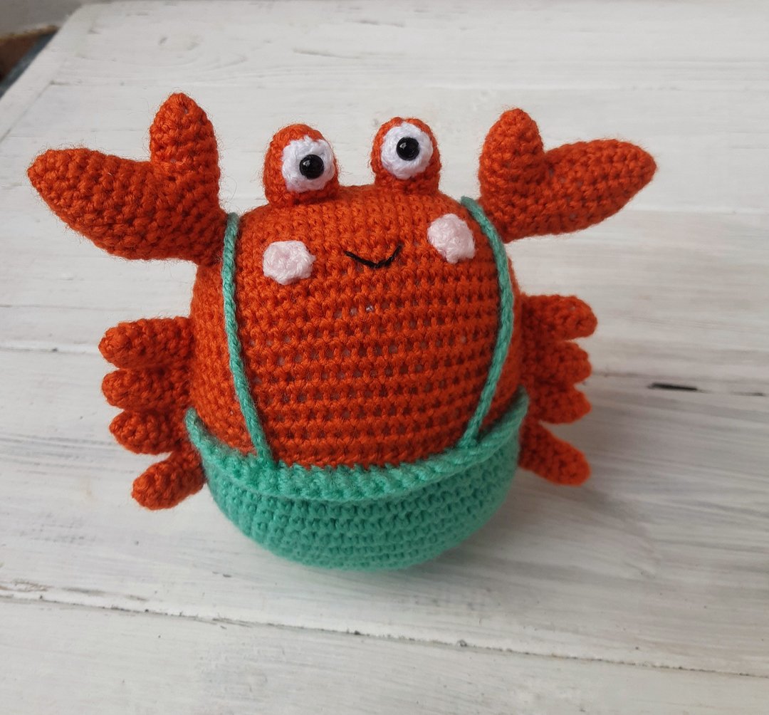 Hand Crochet Funny Crab Stuffed Toys Animals Sea Plush Toys Knit Amigurumi Gift - 玩具/玩偶 - 压克力 橘色