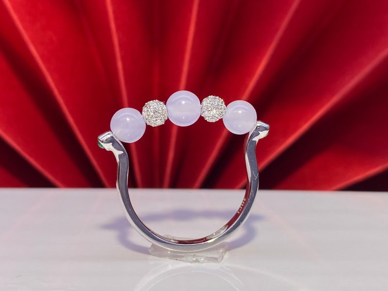 期间限定 - 冰种紫翡翠珠18K白金钻石戒指 - 戒指 - 宝石 