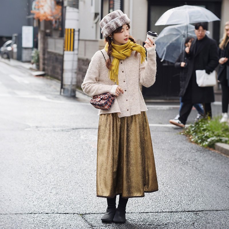 大裙摆松紧半裙|裙子|两色|冬款|Sora-1732 - 裙子 - 其他人造纤维 多色