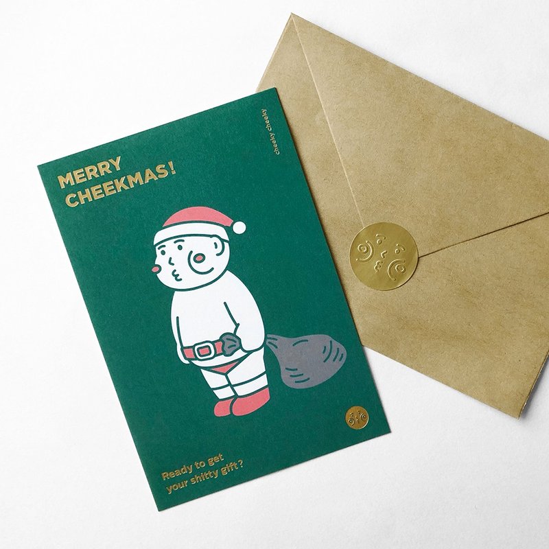 cheeky cheeky 厚面子 Merry Cheekmas 圣诞卡 烫金 信封 贴纸 - 卡片/明信片 - 纸 白色