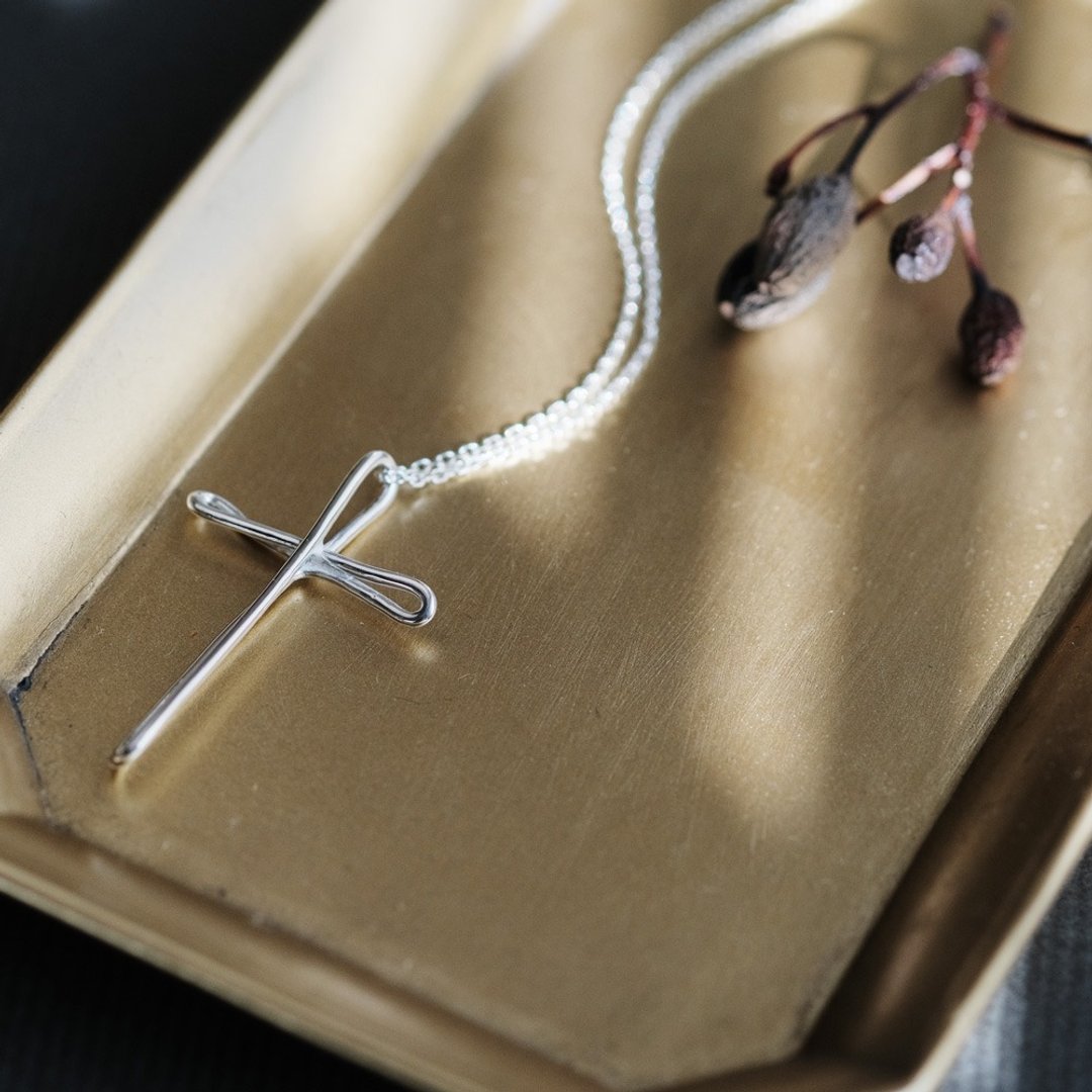 Wire Cross Men's Necklace Silver 925 - 项链 - 其他金属 灰色