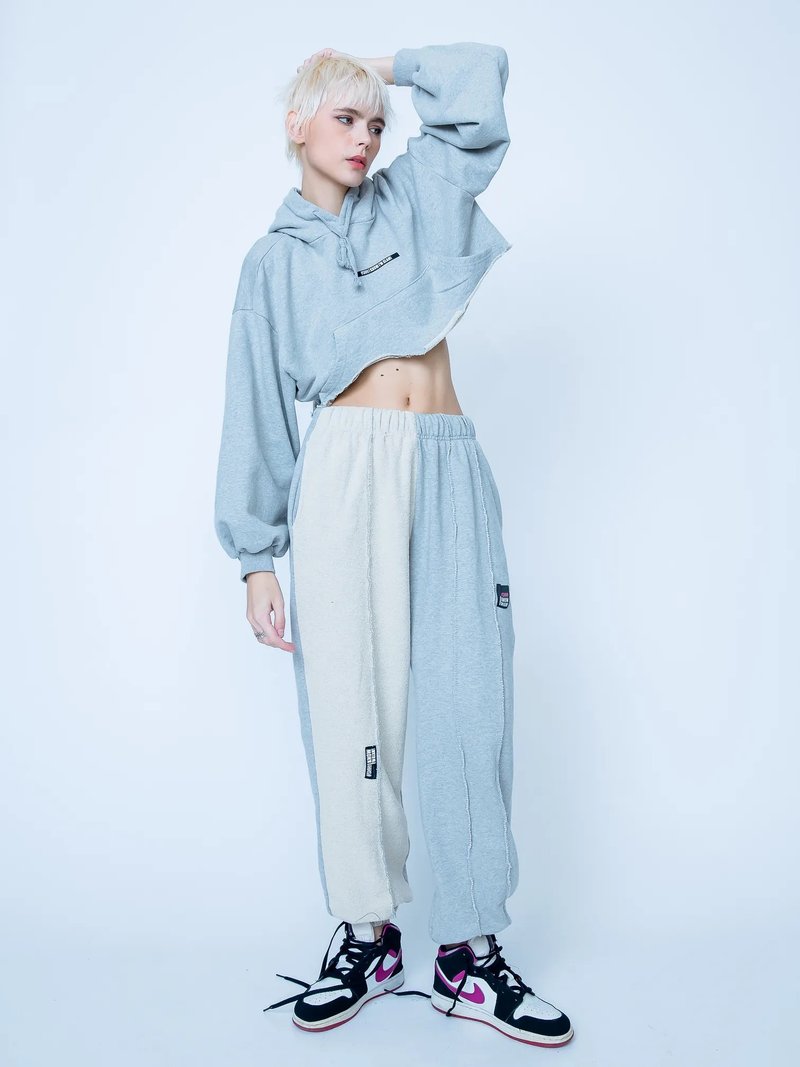 欧美型双色休闲裤 - 女装长裤 - 棉．麻 灰色