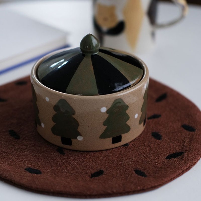 小樹手繪粗陶茶葉罐 / 日式手工儲物罐 / 家用茶罐禮物 - 茶具/茶杯 - 瓷 绿色