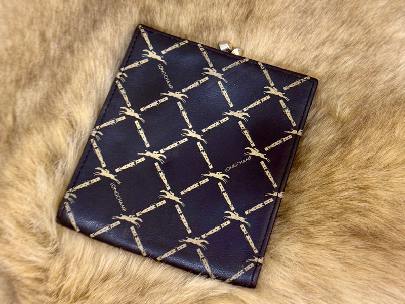 法制Longchamp 涂层帆布 老花口金包 防水 钱包 古着 古董包 - 皮夹/钱包 - 其他材质 咖啡色