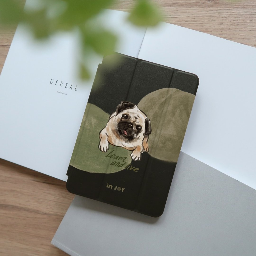 iPad 12.9/Air5/iPad 9/mini 7 好好生活巴哥犬皮革平板保护套 - 平板/电脑保护壳 - 其他材质 黑色