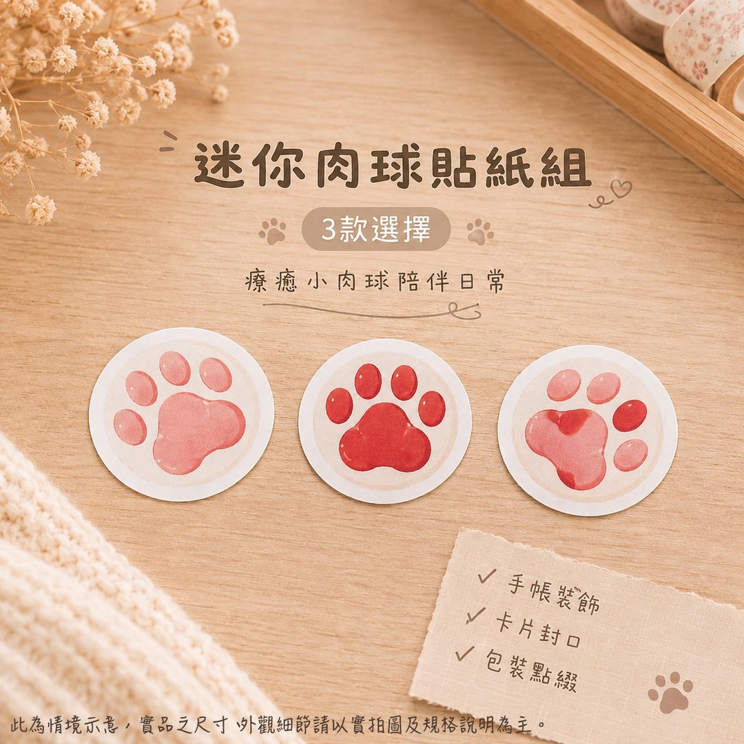 卡哇喵 猫肉球 3cm 迷你小贴纸 共三款可选 - 贴纸 - 纸 