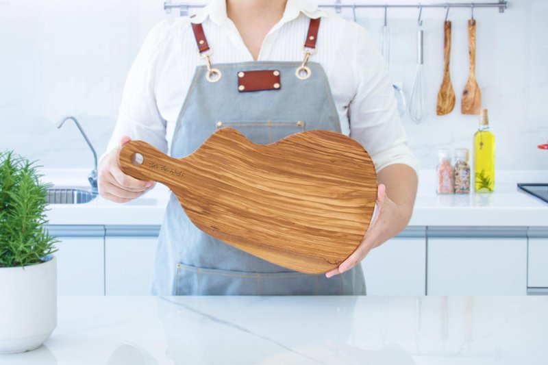 自然造型手把橄榄木砧板-40厘米(含手把)品酒盘-起司-摆盘 - 托盘/砧板 - 木头 咖啡色