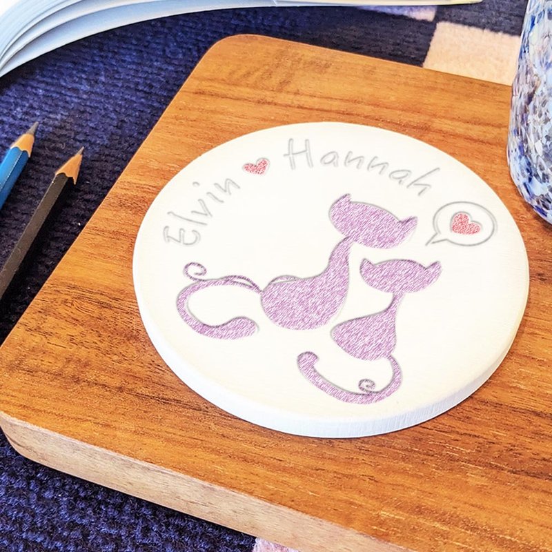 情侣系列-圭藻土吸水杯垫(DIY上色)【情人礼物】 - 杯垫 - 其他材质 白色