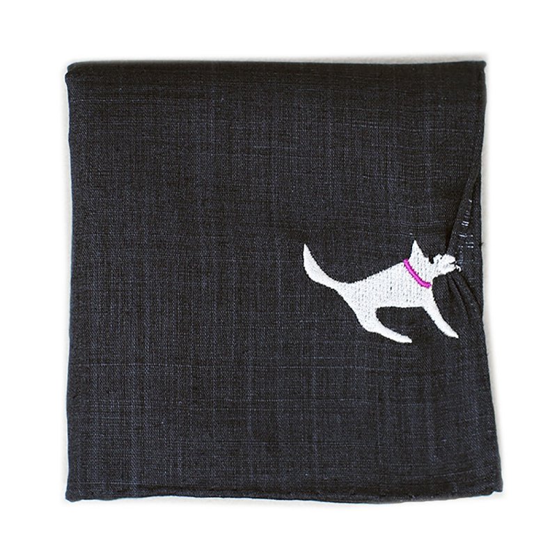 HIKKOMI 小狗 深灰色 手帕 41×41cm 50% 棉 50% 麻 日本制造 礼品 - 手帕/方巾 - 棉．麻 黑色