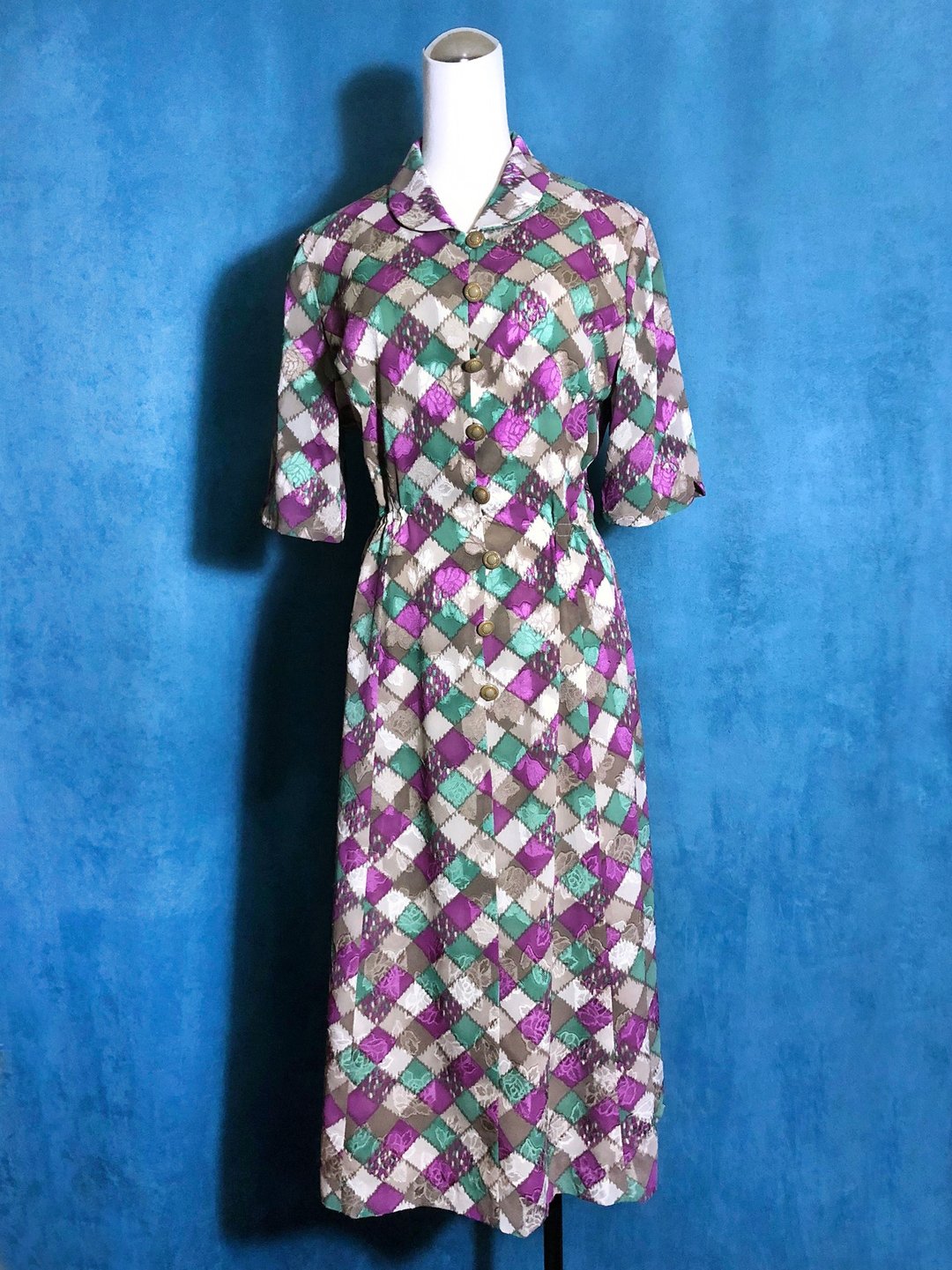 双层玫瑰花织纹古董洋装/ 国外带回 VINTAGE - 洋装/连衣裙 - 聚酯纤维 多色