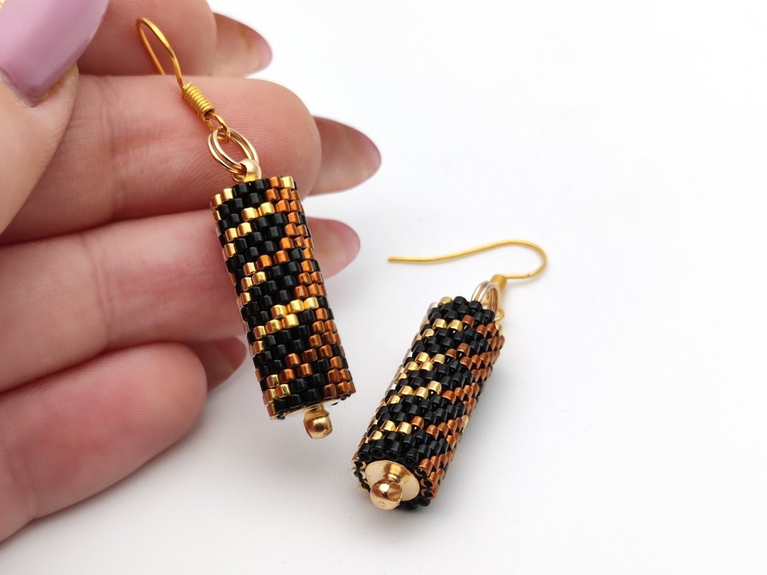 DIY kit earrings, Tutorial peyote stitch tube  earrings, Diy jewelry making - 编织/刺绣/羊毛毡/裁缝 - 玻璃 咖啡色